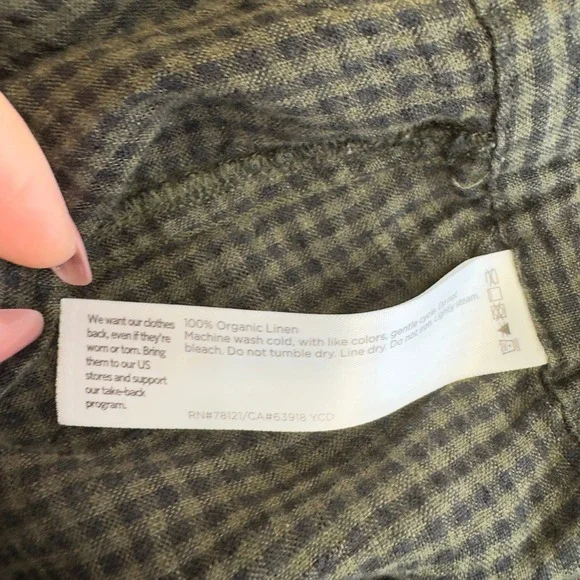 Eileen Fisher Pants Women X Large Green Black Puckered Organic Linen Tapered - Picture 8 of 12